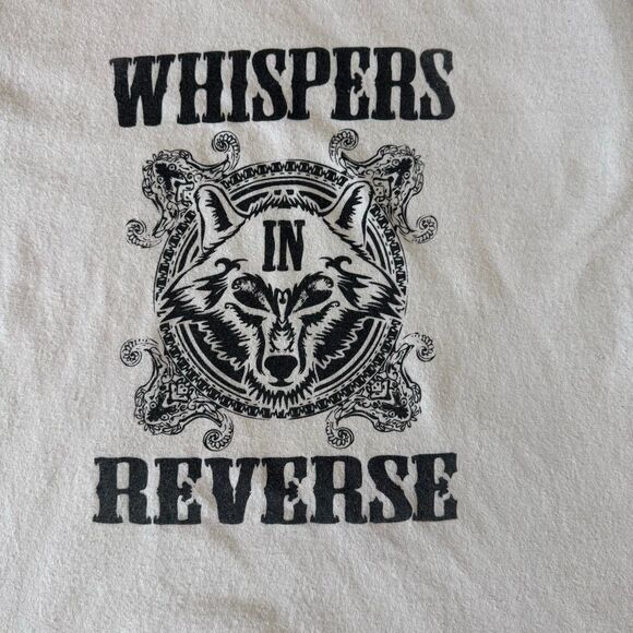 Whispers In Reverse Black & White Raglan Baseball Shirt Size Large Wolf Graphic - Picture 2 of 5